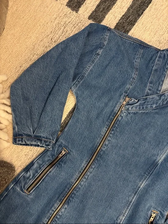 Etica Medium Blue Longline Asymmetric Denim Jacket NWOT - Picture 3 of 12